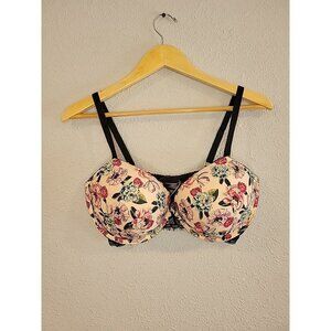 Victorias Secret Bra Very Sexy Push Up 38DD Floral Mesh Appliqué Lace Black Pink